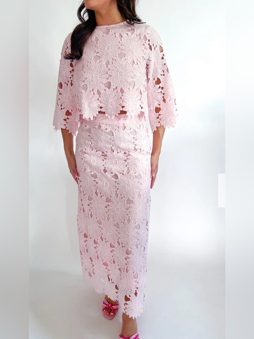 EUC floral Lace Cropped Top and Skirt set size small